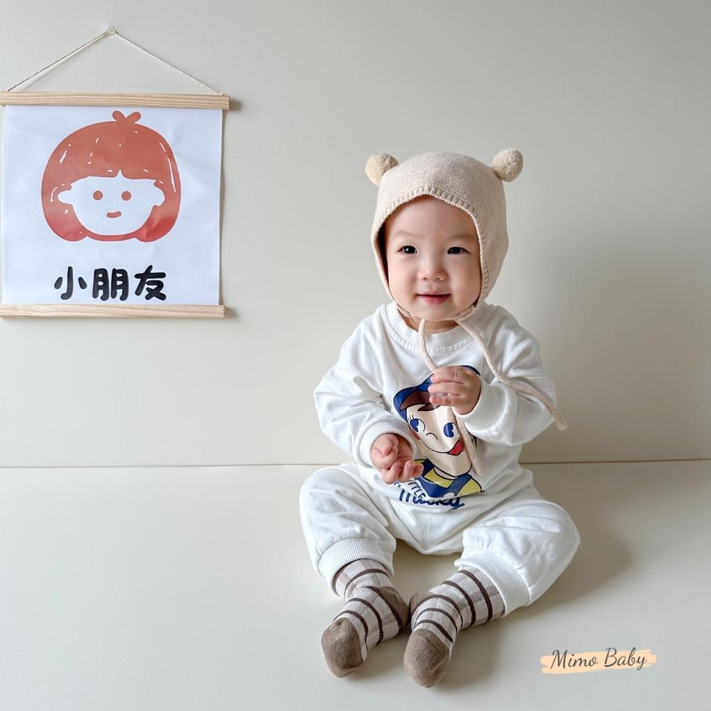 Mũ len buộc dây, nón mùa đông gắn bông dễ thương cho bé ML189 Mimo Baby