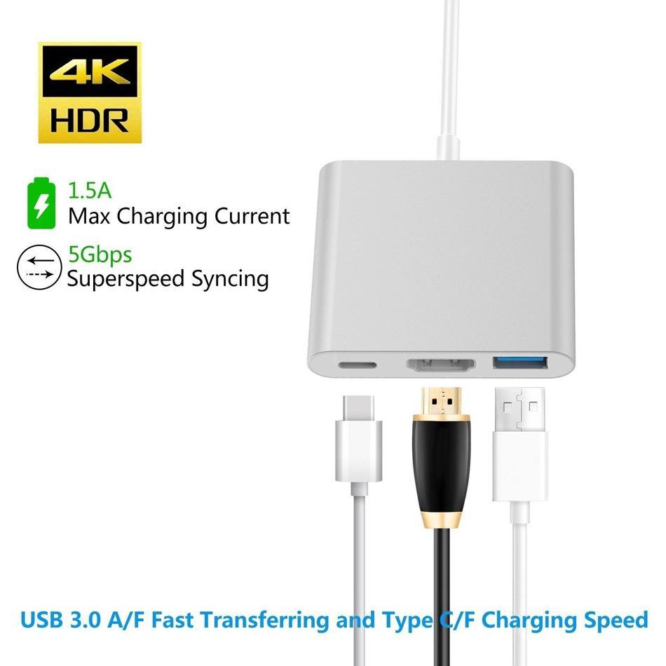 Cổng Sạc Đa Năng 3 Trong 1 Cổng USB 3.0 Type C Sang HDMI USB-C 4K Cho IOS Android