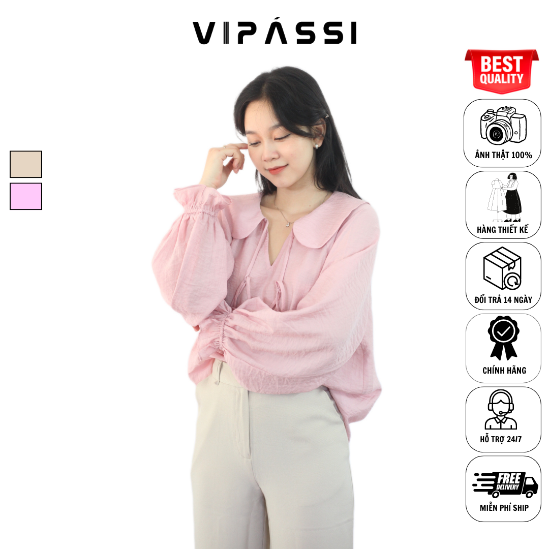 VIPÁSSI - Quần Tây Dài Dáng Suông Loe Nhẹ Khóa Kéo Lưng Cao Họa Tiết Quai Dê Ngắn
