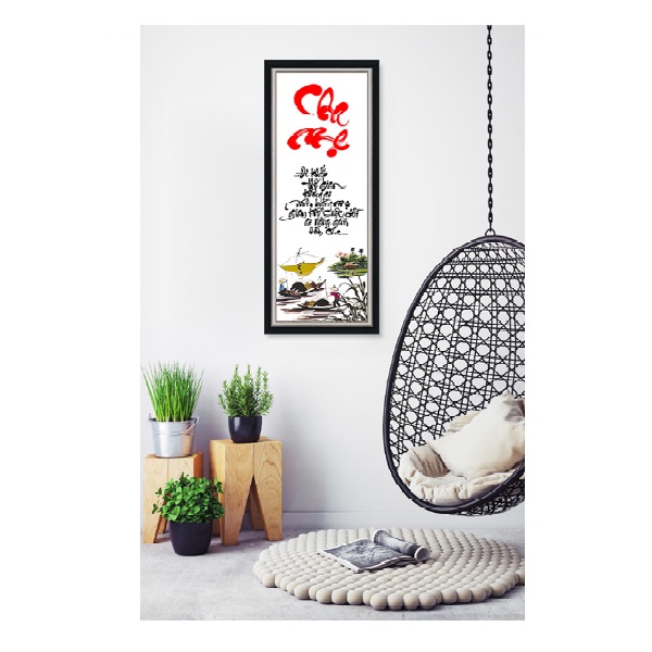 Decal dán tường khung tranh thư pháp đẹp CHA MẸ KT 30 x 80 cm