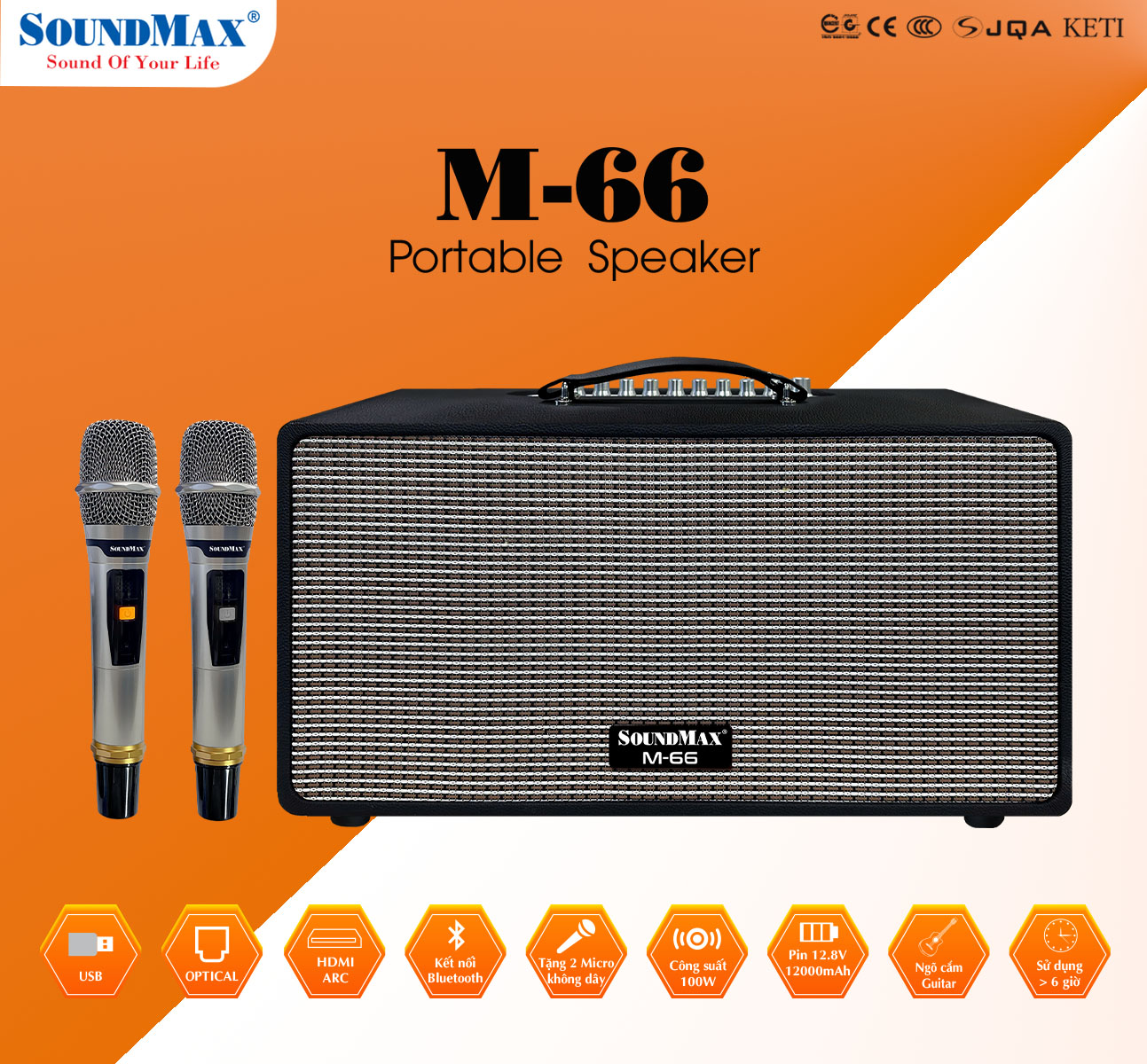 Loa Di Động Bluetooth Soundmax M-66 - Hàng Chính Hãng - Bảo hành 12 tháng
