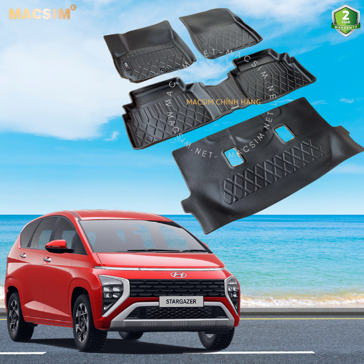 Thảm lót sàn xe ô tô Hyundai Stargazer 2023+ Nhãn hiệu Macsim chất liệu nhựa TPE cao cấp màu đen