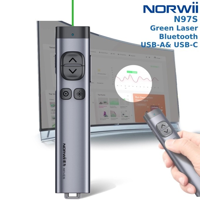 Bút trình chiếu NORWii N97S kĩ thuật số LASER màu Xanh/Đỏ chuyên dùng cho màn hình LED/TV và màn chiếu.  Hàng Chính Hãng