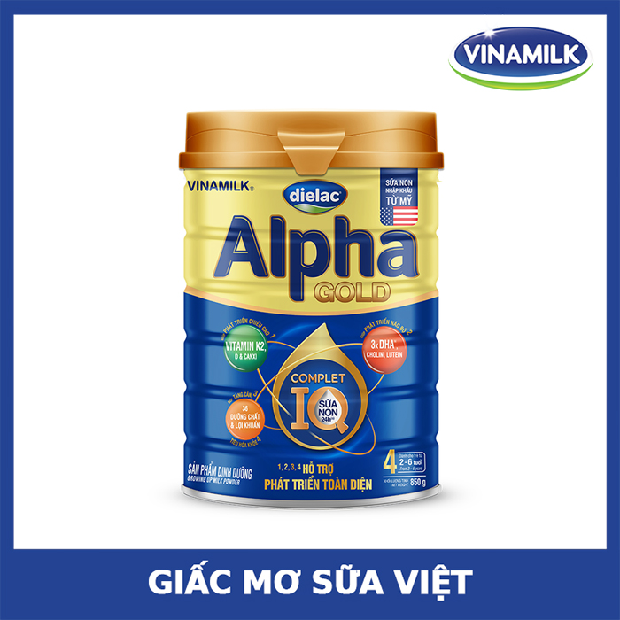 Sữa bột Vinamilk Dielac Alpha Gold 4  850g (cho trẻ từ 2- 6 tuổi)