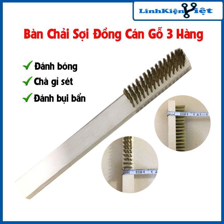 Bàn chải sắt mạ đồng 3, 4, 5, 6, 8 hàng cán gỗ kích thước 200mm chuyên đánh gỉ làm sạch bề mặt kim loại