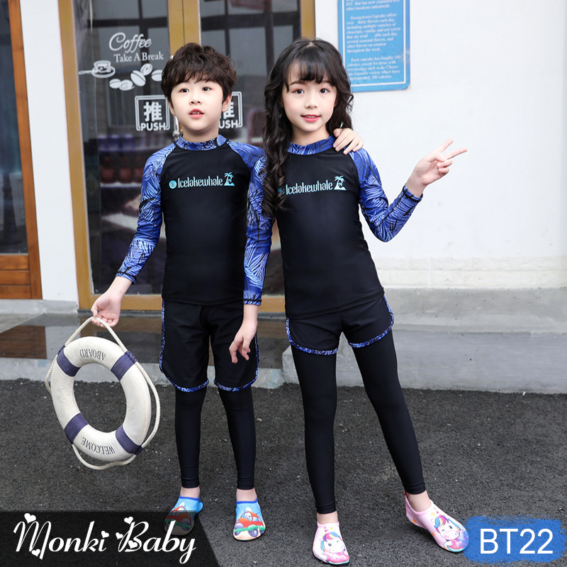 Bộ bơi chống nắng toàn thân đẹp cho bé trai và gái, đồ bơi đôi dài tay quần dài trẻ em, có size người lớn để mặc gia đình | BT22