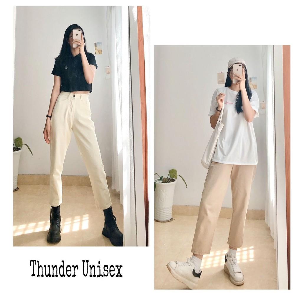 Quần Jean Nữ Dáng Baggy Ống Suông Basic ThunderUnisex Chất Vải Dày Dặn Mềm Mại Phong Cách Ulzzang Fullsize