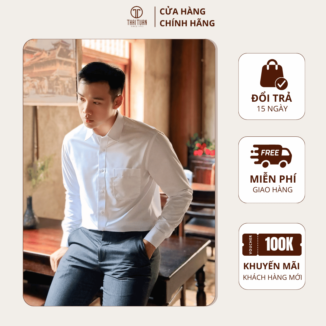 Áo sơ mi trắng nam tay dài hàng cao cấp vải Modal | Thiết kế thanh lịch, nam tính - Thời trang Công Sở/Dạo phố