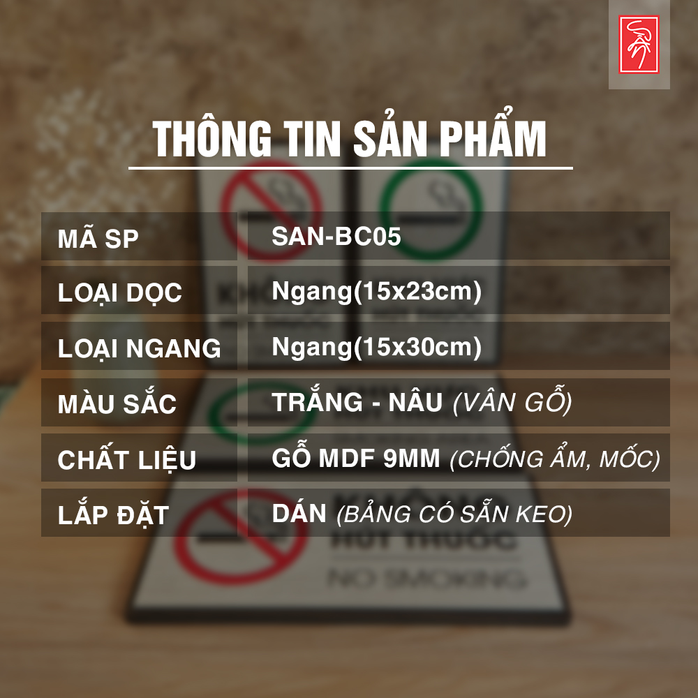 Bảng cấm hút thuốc - No Smoking, khu vực hút thuốc - Smoking Area (Có keo dán tường, biển đứng - biển ngang)