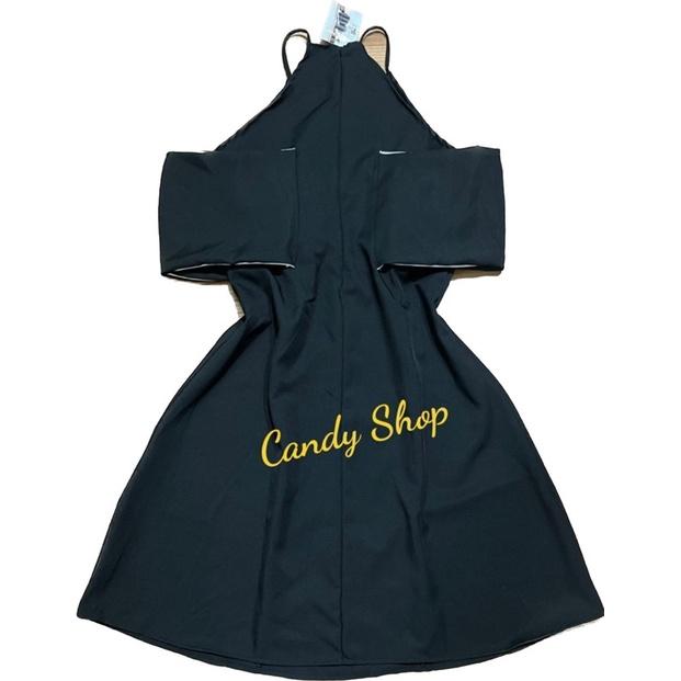 Đầm xoè cổ yếm nơ tay viền xinh xắn
