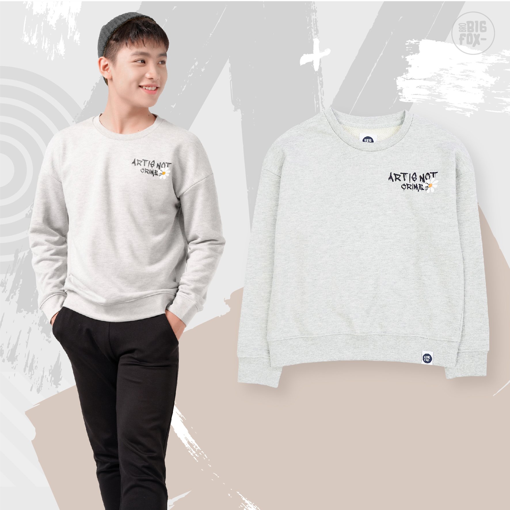 Áo nỉ nam tuổi teen BIGFOX - MISS MEOW thu đông, áo sweater nam dài tay hình vẽ lên tường từ 39-51kg