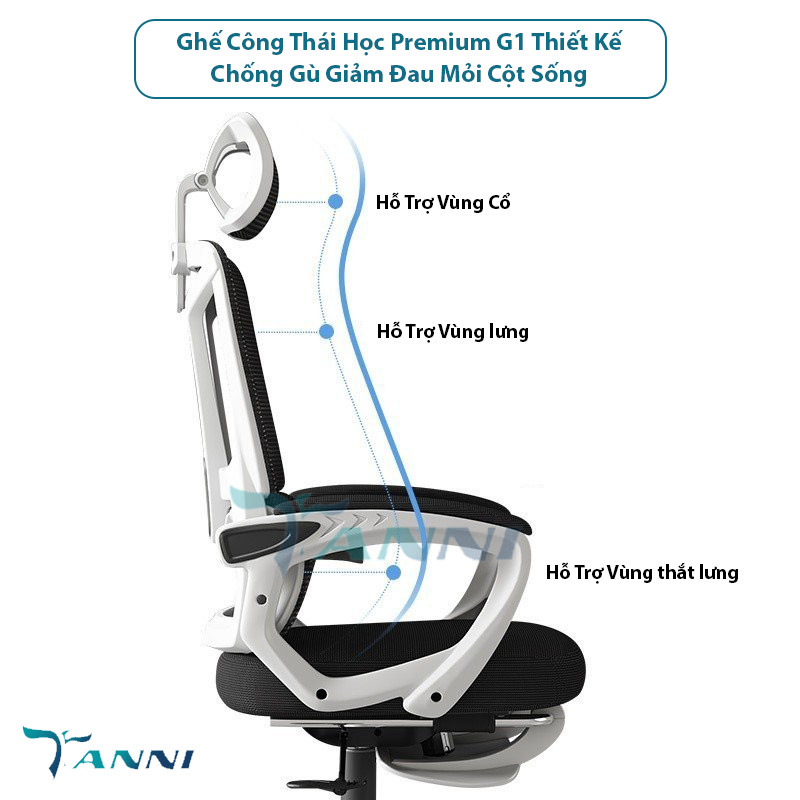 Ghế Xoay Văn Phòng Công Thái Học Ergonomic Có Gác Chân Và Ngả Lưng Sâu Premium G1 Plus , Ghế Xoay Gaming Cao Cấp Nhập Khẩu