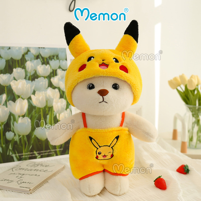 Gấu Bông Teddy Lena Đội Mũ Đeo Yếm Lotso, Stitch, Pikachu Cực Cute 28cm - 55cm Cao Cấp Memon