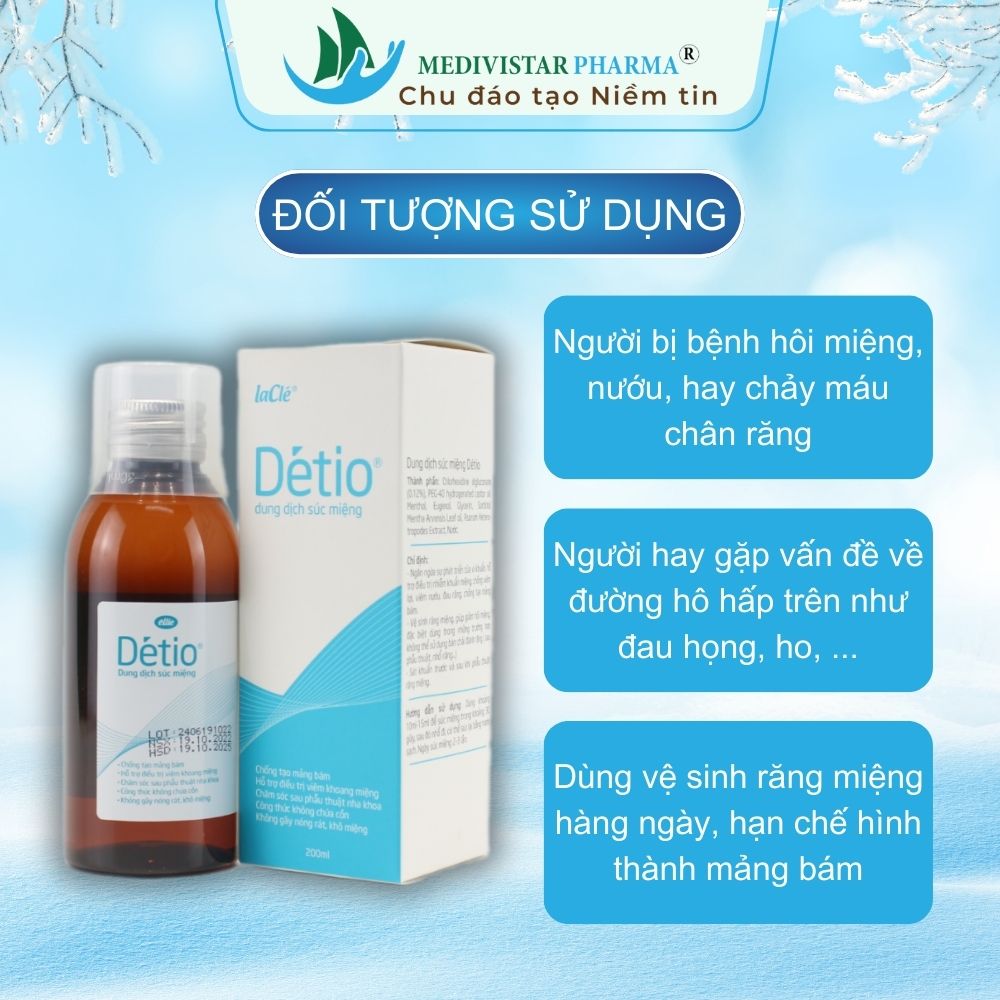 Combo 2 Chai Nước Súc Miệng DETIO Công Nghệ Pháp Sử Dụng Cho Người Hôi Miệng, Chảy Máu Chân Răng, Giúp Vệ Sinh Răng Miệng Sạch Sẽ Toàn Diện Chai 200ml