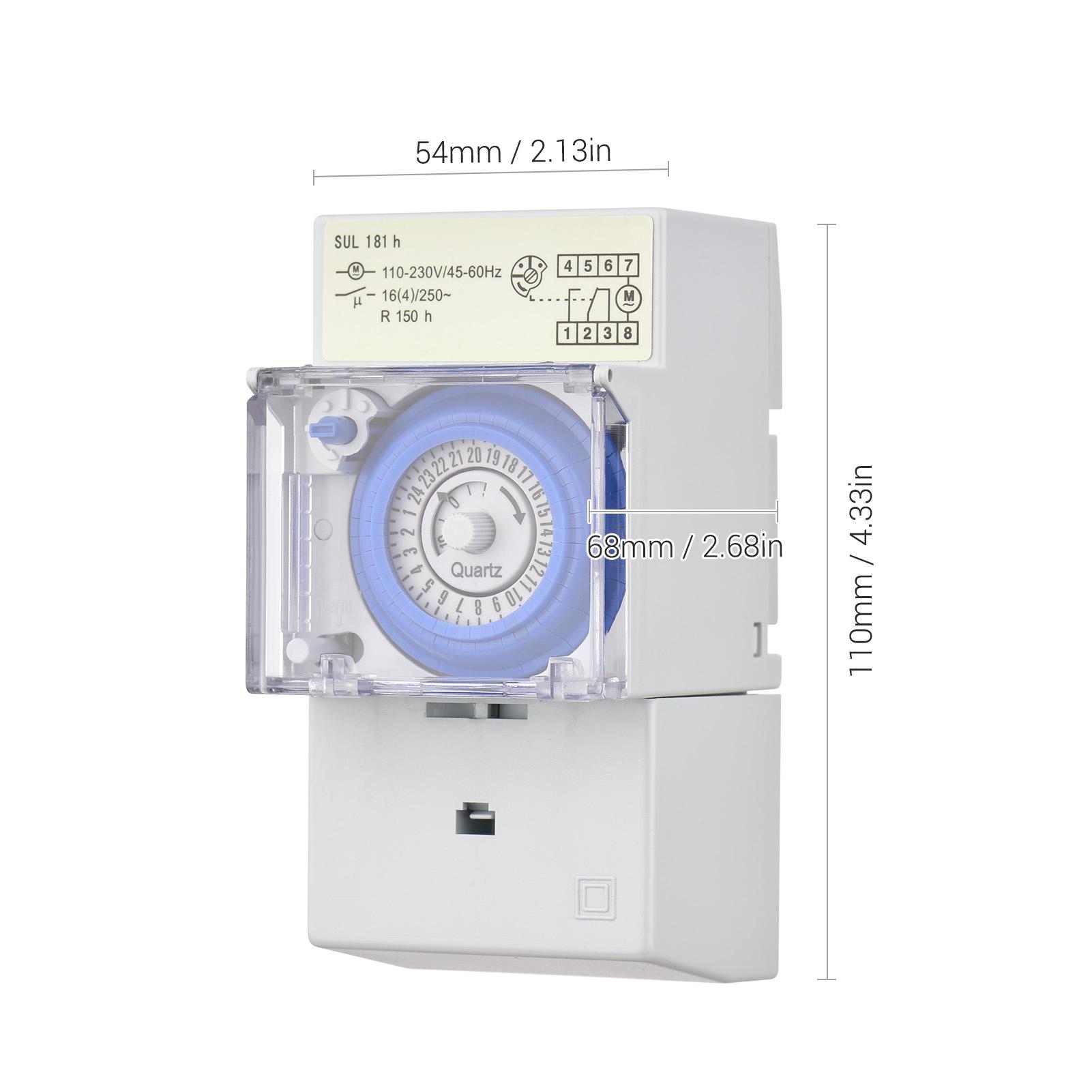Mechanical 24 Hours Timer Switch AC 110-230V 30 Minutes Interval 48 Times ON/ OFF Programmable Electrical Timer DIN Rail Installation Relay Switch