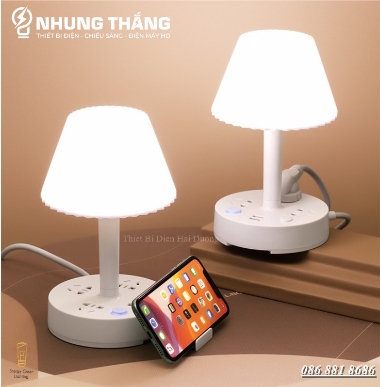 Ổ Cắm Điện Thông Minh Kiêm Đèn Bàn OD-435 - Tích Hợp Đèn Chiếu Sáng - 3 Chế Độ Ánh Sáng - Dây Điện Dài 2m8,4m8 - Có Video