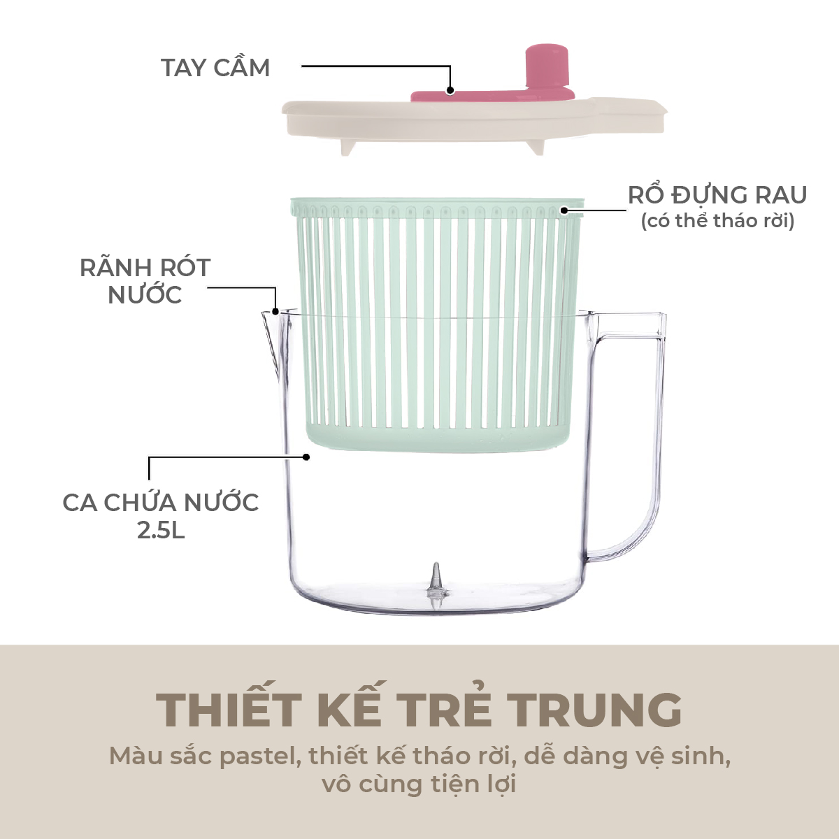 Rổ quay rau Lebenlang RR01, rổ quay rau củ quả 2.5L, rổ rửa rau đa năng nhựa pp cao cấp - hàng chính hãng