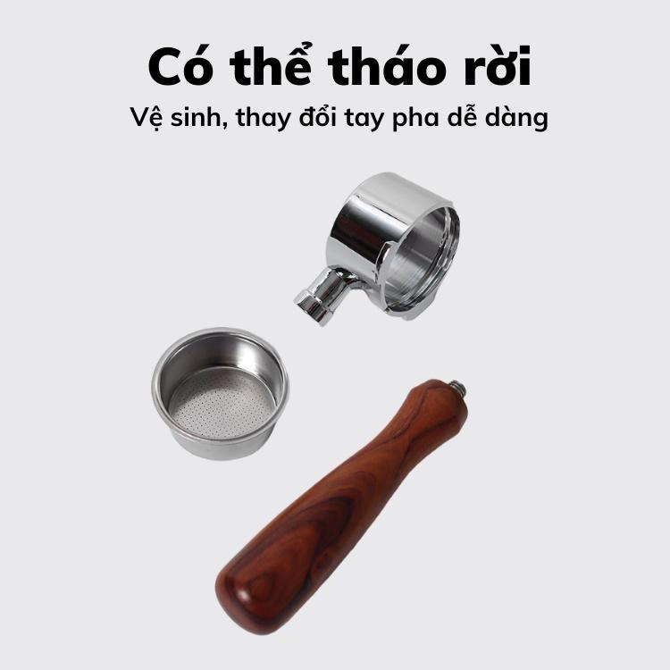 Tay pha cà phê 54mm inox cao cấp thủng đáy tay pha tamper cafe nguyên chất cán gỗ sồi cẩm lai chuyên dụng cho quán