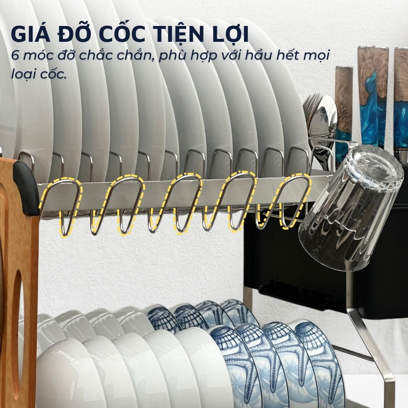 Kệ để chén bát đĩa, úp cốc inox DandiHome có khay hứng nước tặng kèm