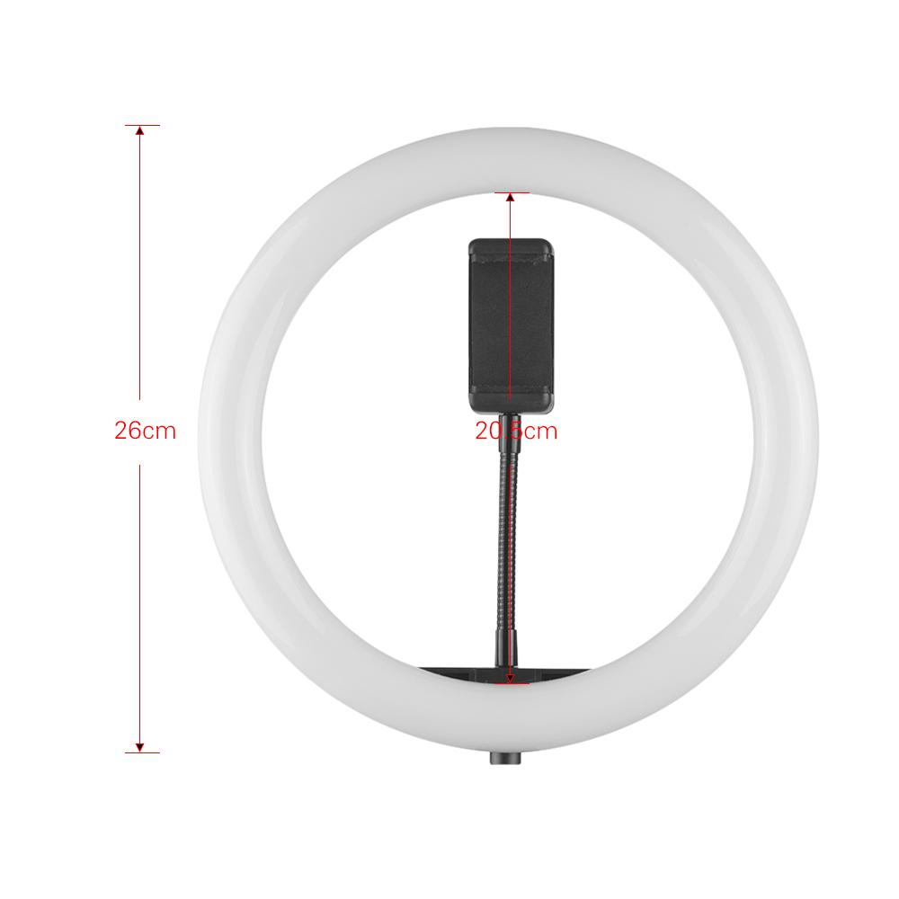 Đèn chiếu video vòng LED 10 inch để bàn 3 Chế độ chiếu sáng USB có thể điều chỉnh độ sáng Được cung cấp năng lượng với Giá đỡ điện thoại Bộ chuyển đổi đầu bóng