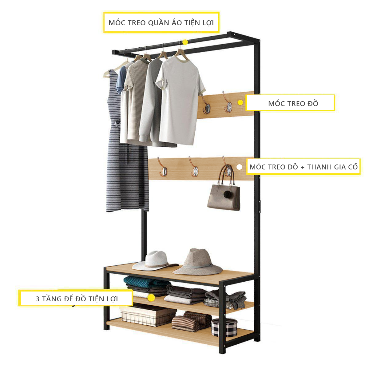 Kệ Giày Kết Hợp Móc Treo Quần Áo Đa Năng Khung Thép Chắc Chắn - GM82 (tặng kèm móc treo)