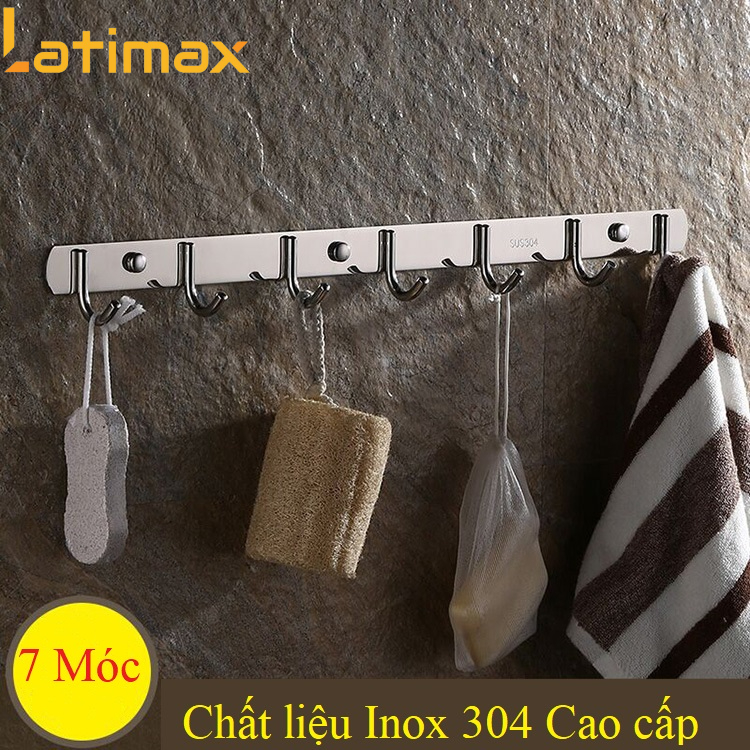 Móc Treo Quần Áo Inox SUS304 7 Chấu Dán Tường Không Cần Khoan Đục - Tặng Kèm keo và Đinh Vít