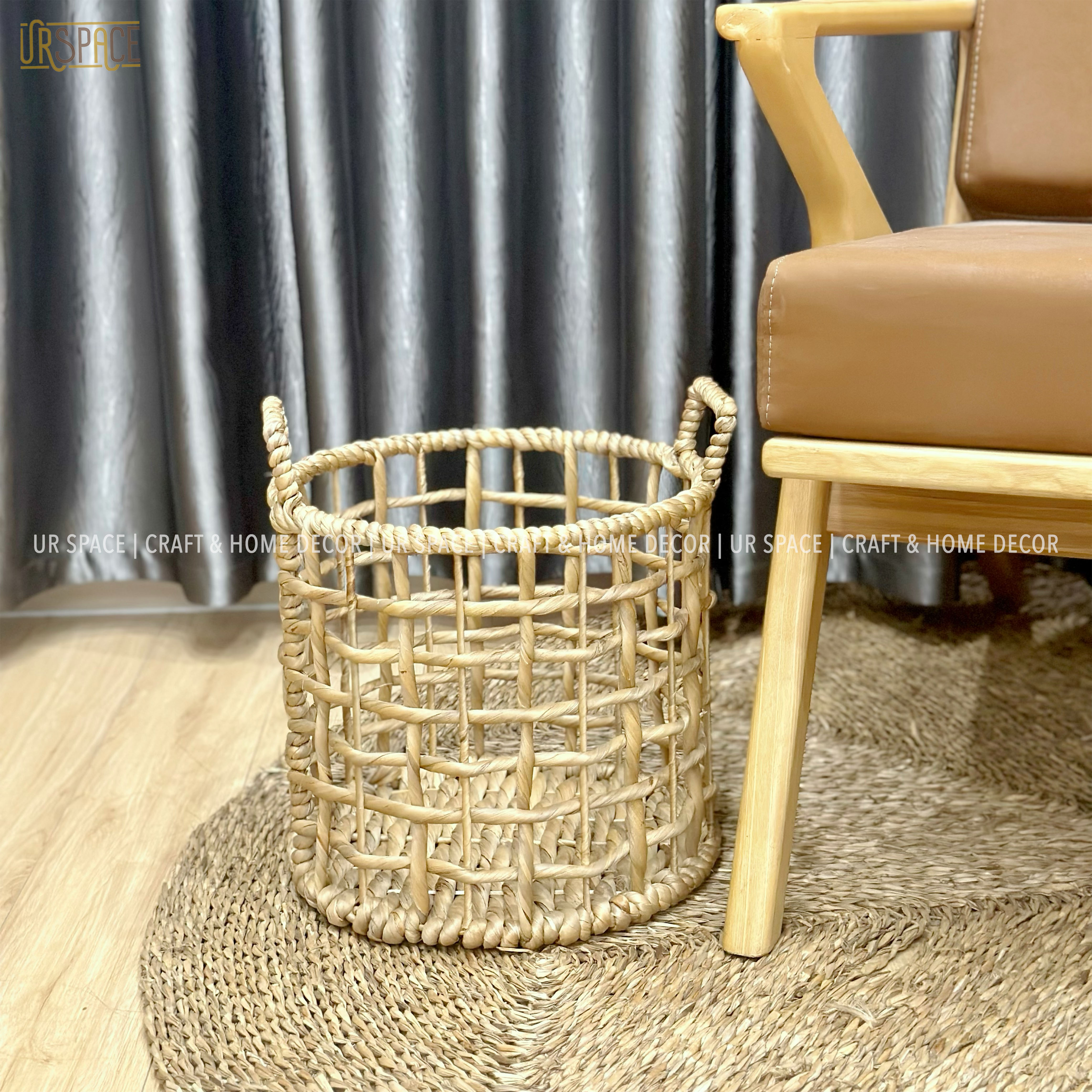 Giỏ lục bình URSPACE trồng cây decor trang trí, đựng quần áo giặt hình tròn có quai cầm / ROUND HYACINTH BASKET