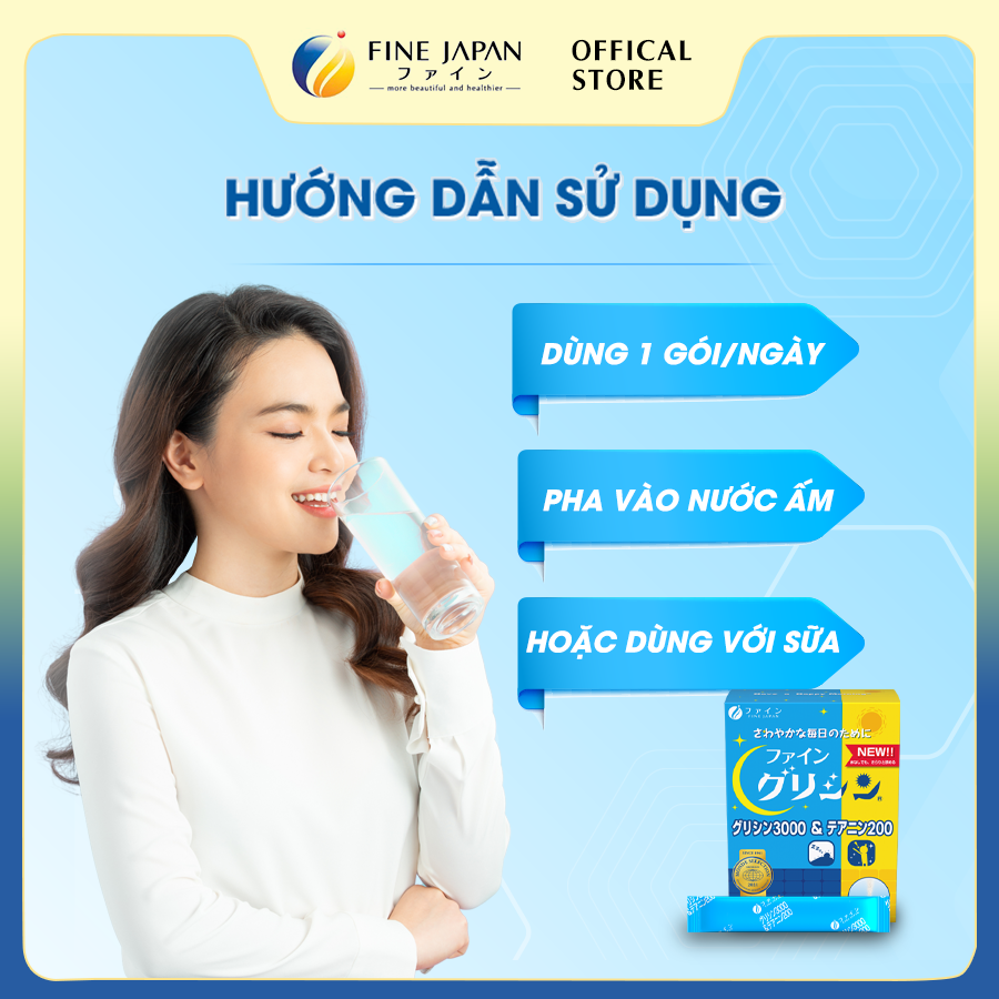 Bột hỗ trợ ngủ ngon và sâu giấc Glycine & Theanine Fine Japan 30 gói