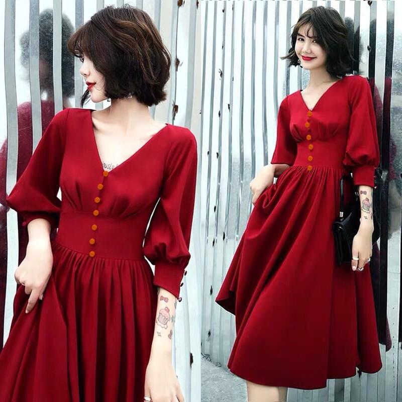 ĐẦM CỔ V PHỐI NÚT NANA