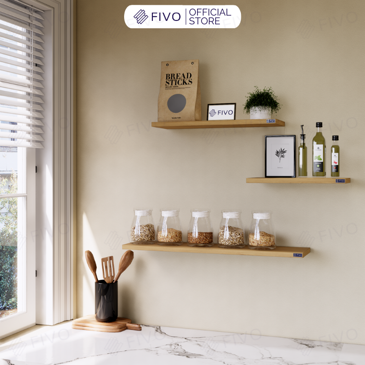 Kệ Treo Tường Trang Trí Decor FIVO Mã FB41 Chất Liệu Gỗ Chống Ẩm Dày 17mm, Tiết Kiệm Diện Tích, Đinh Âm Tường Chắc Chắn