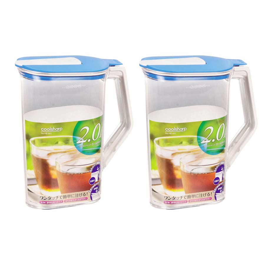 Bộ 2 bình đựng nước tiện dụng 2000ml (nắp xanh) - Hàng nội địa Nhật