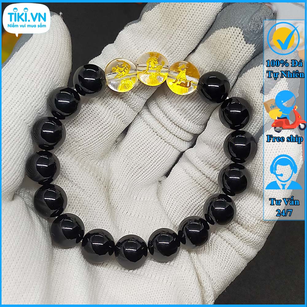 Vòng tam hợp quý nhân thân tý thìn chất liệu đá mã não đen - Vòng đeo tay phong thủy mệnh mộc may mắn tài lộc