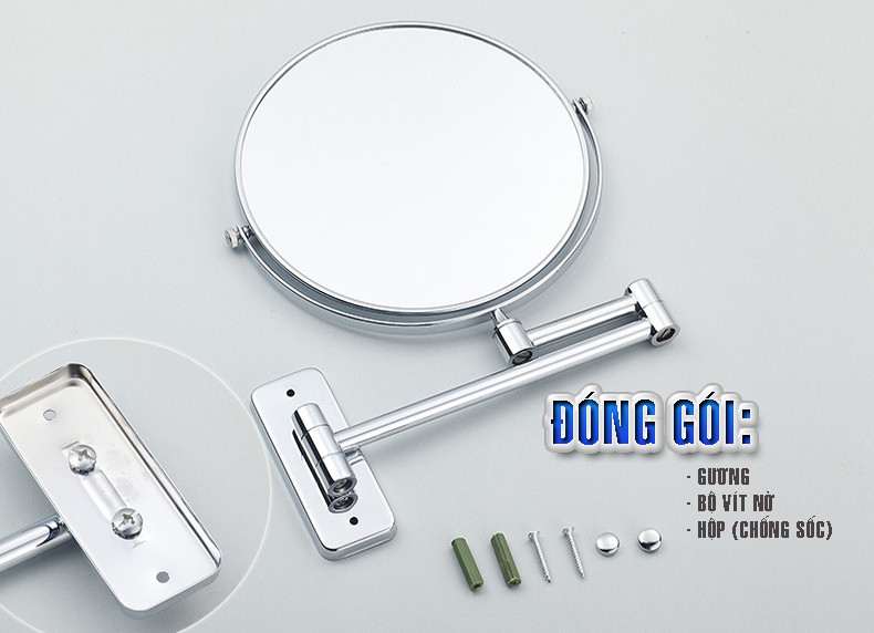 Gương trang điểm phóng đại 3 lần, xoay 360 độ, 2 mặt siêu nét, treo tường phòng tắm, phòng ngủ, Khách sạn, resort, Inox SUS 304, Size 15cm, 18cm, 20cm, MIHOCO G31- Tặng kèm: Móc giá đỡ điện thoại