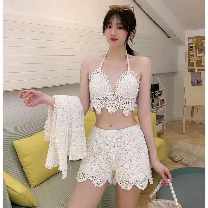 58-Set bikini đi biển len móc 3 món đồ bơi mùa hè 2023