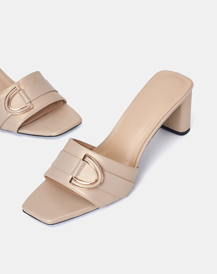 Giày Sandal Nữ 7cm Thời Trang JUNO Mules Hở Mũi Phối Khóa Trang Trí SD07096