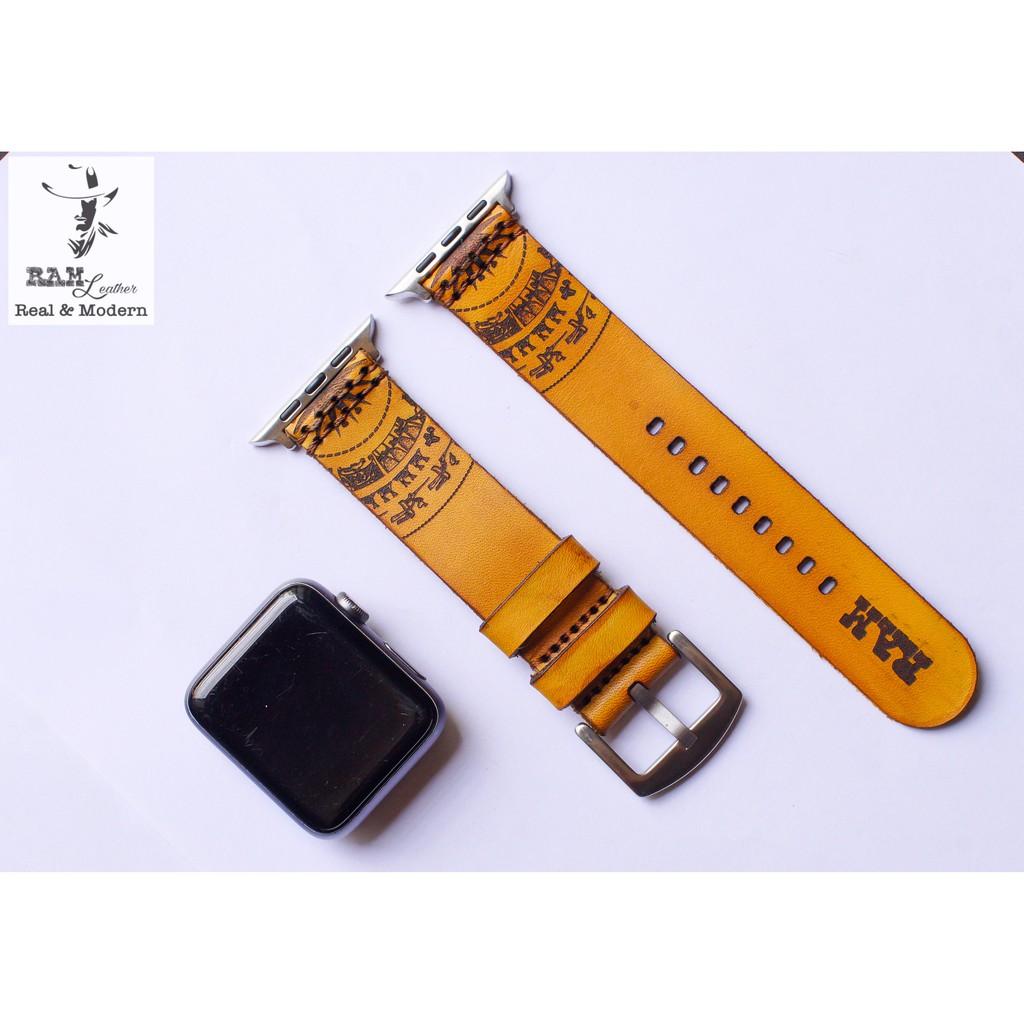 Dây đồng hồ trống đồng simple da bò vegtan thảo mộc Ý bền chắc nhuộm thủ công màu vàng - RAM Leather
