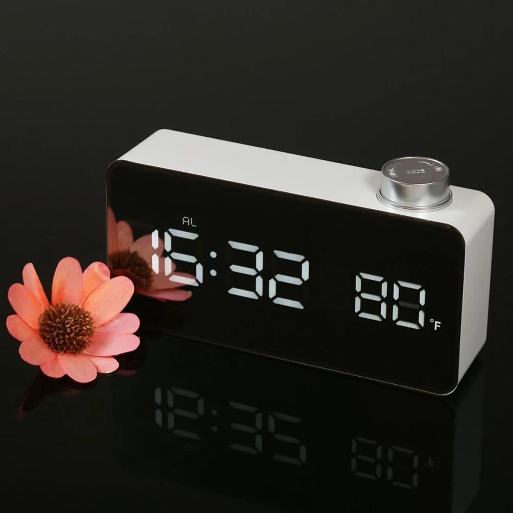 Creative Digital LED Mirror Alarm Clock With Thermometer Display 12H/24H