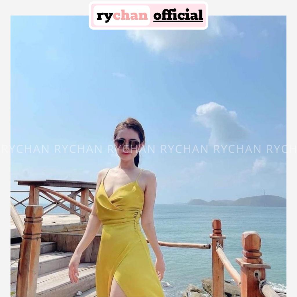 FREESHIP Đầm Maxi Vàng Đắp Chéo Xẻ Tà Đan Lưng Siêu Sexy KIMGIA DS