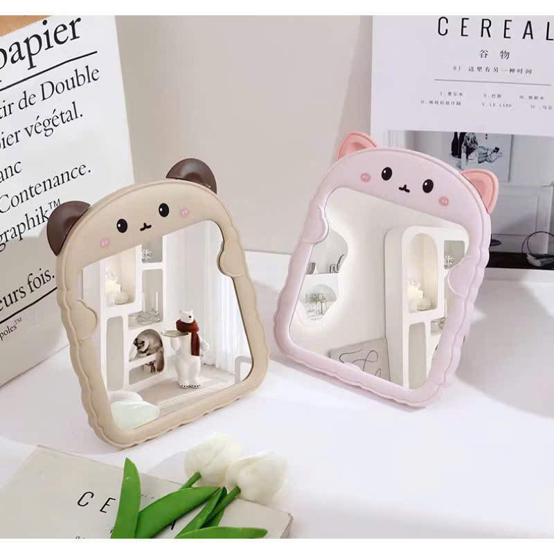 Gương trang điểm để bàn tai gấu, gương decor bàn trang điểm dễ thương