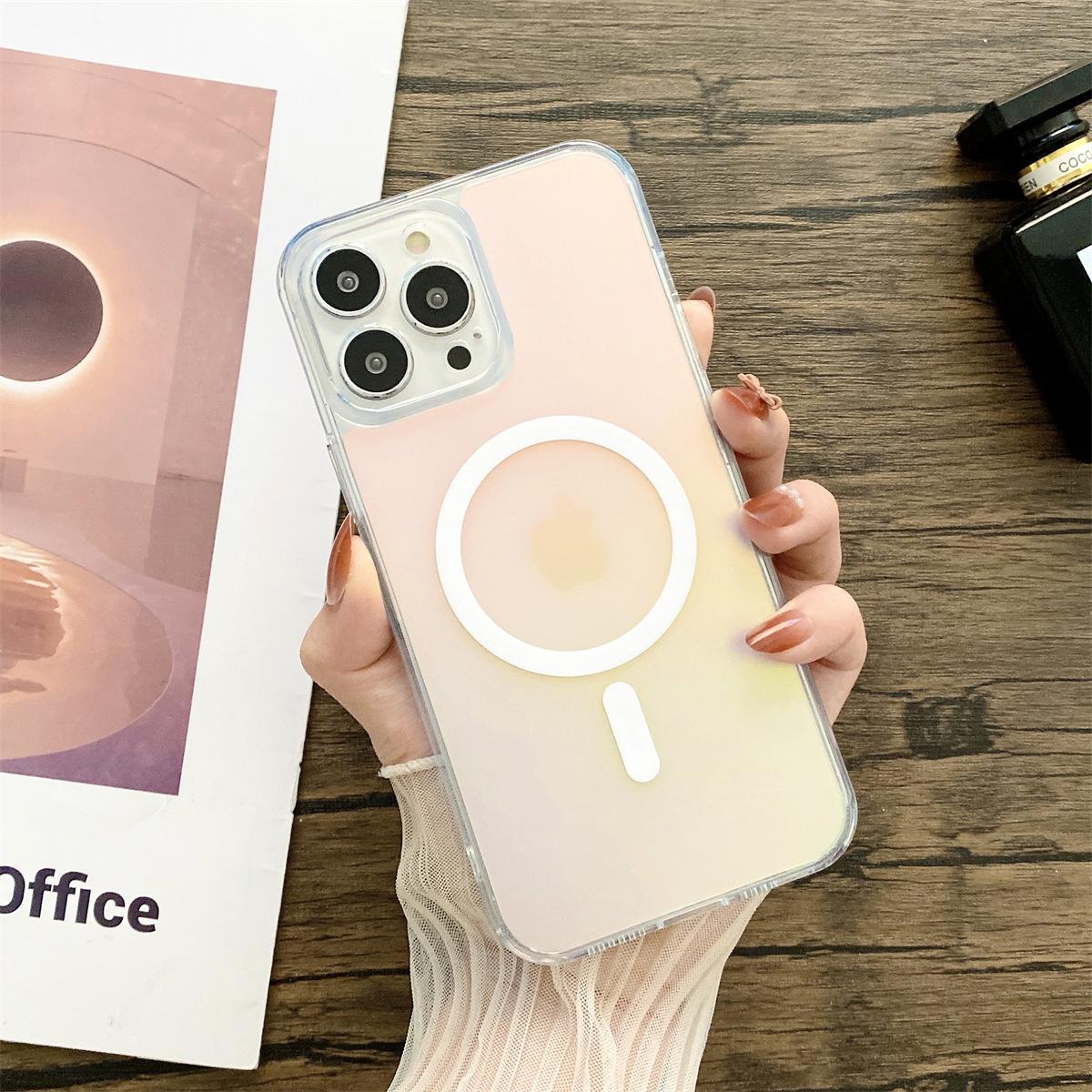 Phong cách đổi màu laser mới nhất phù hợp với vỏ điện thoại di động iPhone13promax Hút từ tính Magsafe vỏ bảo vệ apple 12pro mềm