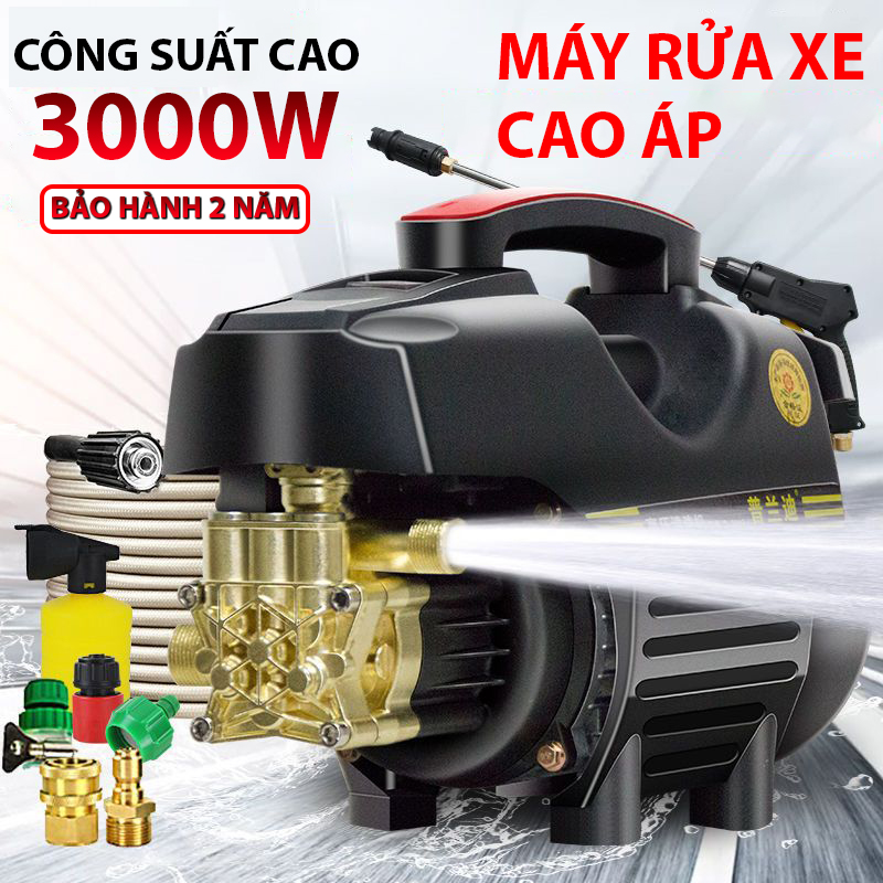 Máy rửa xe cáo áp 3000W, Lõi đồng, Máy rửa xe Mini bảo hành 24 tháng, Máy xịt rửa gia đình tặng bình bọt tuyết-K1862