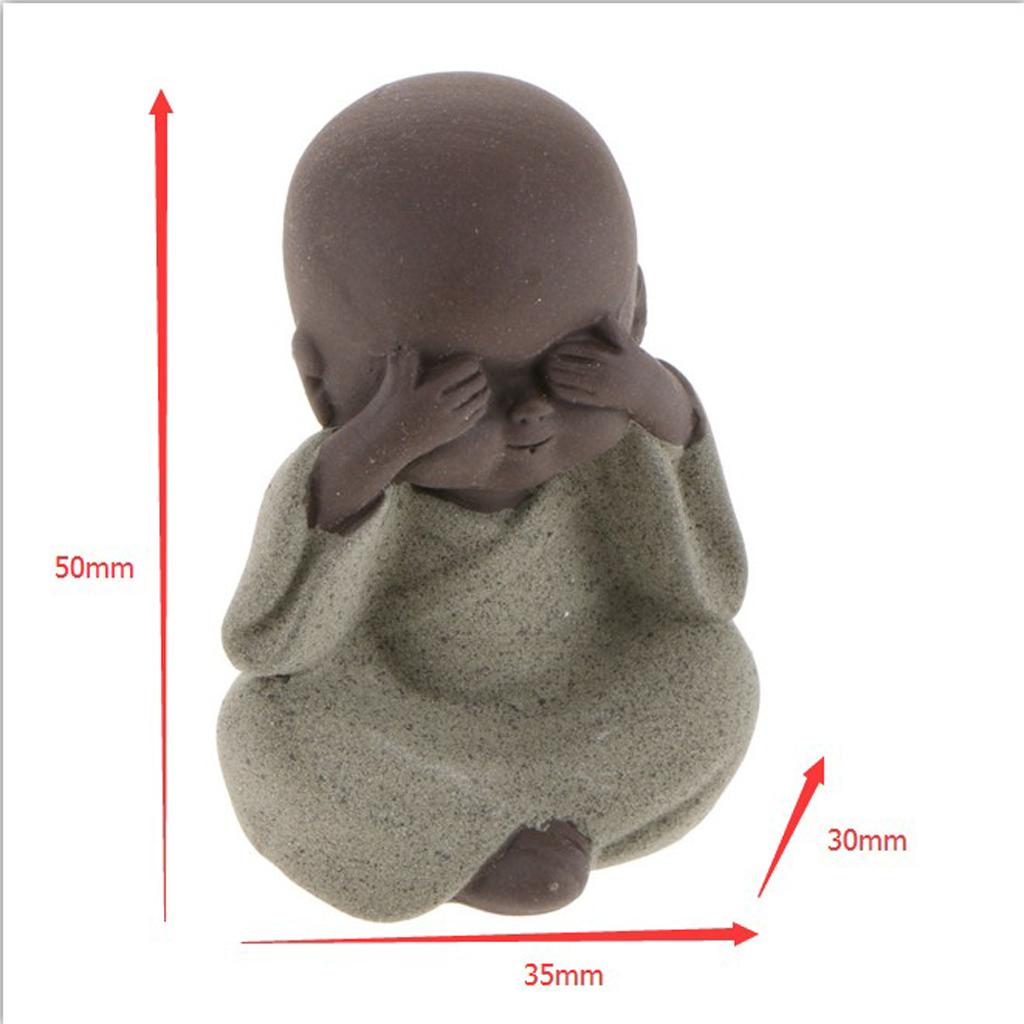 2xCeramic Small Buddha Statue Monk Figurine Tea pet Decorative Ornaments Green