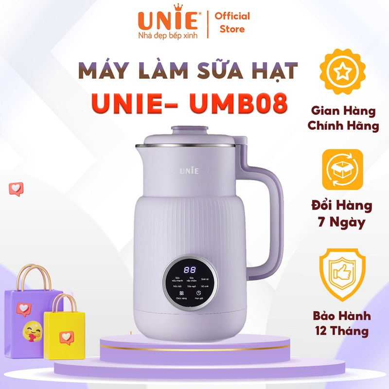 Máy làm sữa hạt Unie UMB08 PRO - Nắp INOX cải tiến ,dung tích 600ml, 6 chức năng xay nấu,xay nhuyễn mọi thực phẩm- HÀNG CHÍNH HÃNG