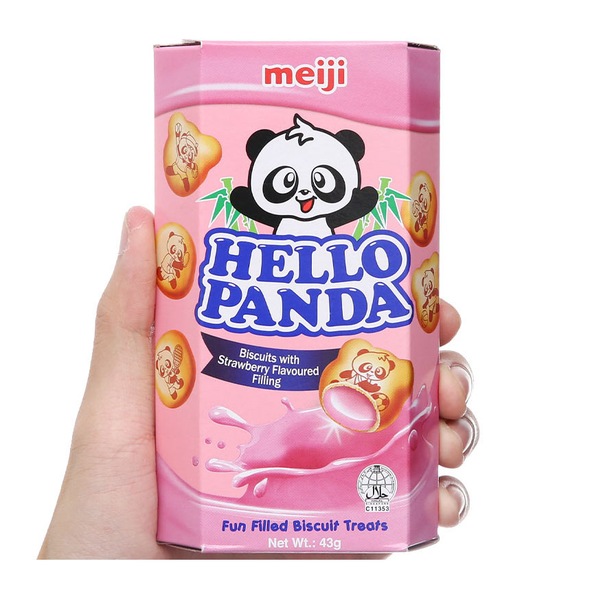 [Made in Singapore] Lốc 10 Bánh Hello Meiji Panda  dâu 43gr