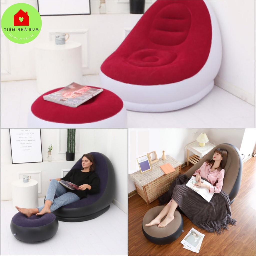 Đệm hơi, ghế hơi tựa lưng Tặng kèm Bơm tay+đôn ghế Hoạ tiết trơn