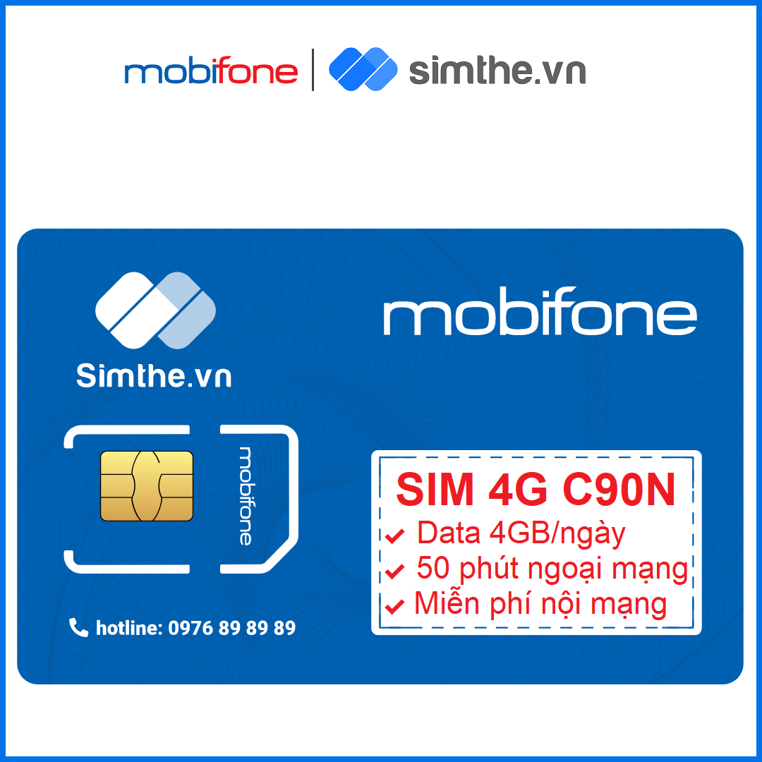 [FREE 30 NGÀY] Sim MOBIFONE 4G C90N Data 4GB/Ngày (120GB/Tháng). Miễn Phí 50P Gọi Ngoại Mạng + 1000P Nội Mạng. Chỉ 90K/tháng - Dùng Toàn Quốc. Hàng Chính Hãng