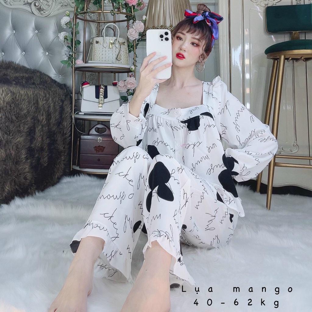 Đồ bộ nữ dài tay cổ vuông pizama lụa mango loại 1 cao cấp dễ thương giá rẻ freesize dưới 62kg MY STORE S56