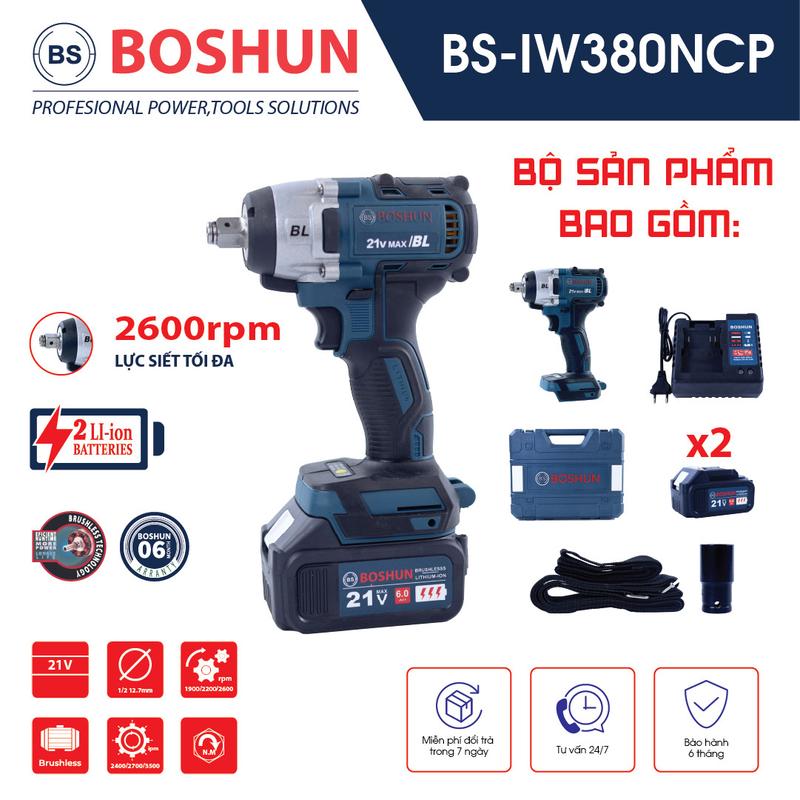 Máy Siết Bulong Boshun BS - IW380NCP 380N.m Bản Mới Siêu Khỏe, Máy Siết Ốc, Máy Vặn Bu Lông Dùng Pin 10 Cell