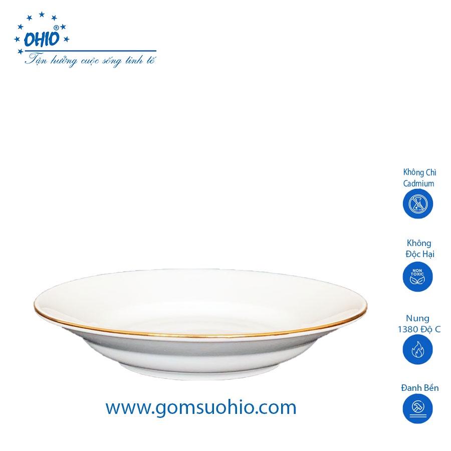Đĩa Sâu 20.5cm Sứ Trắng Viền Kim OHIO