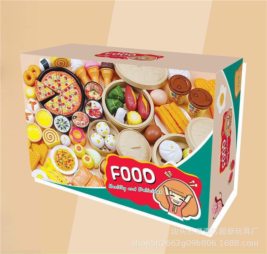 Bộ đồ chơi nấu ăn Food 54 chi tiết loại đẹp với các món ăn sinh động, nhiều màu sắc đẹp phù hợp cho cả bé trai và bé gái trên 2 tuổi phát triển trí tuệ